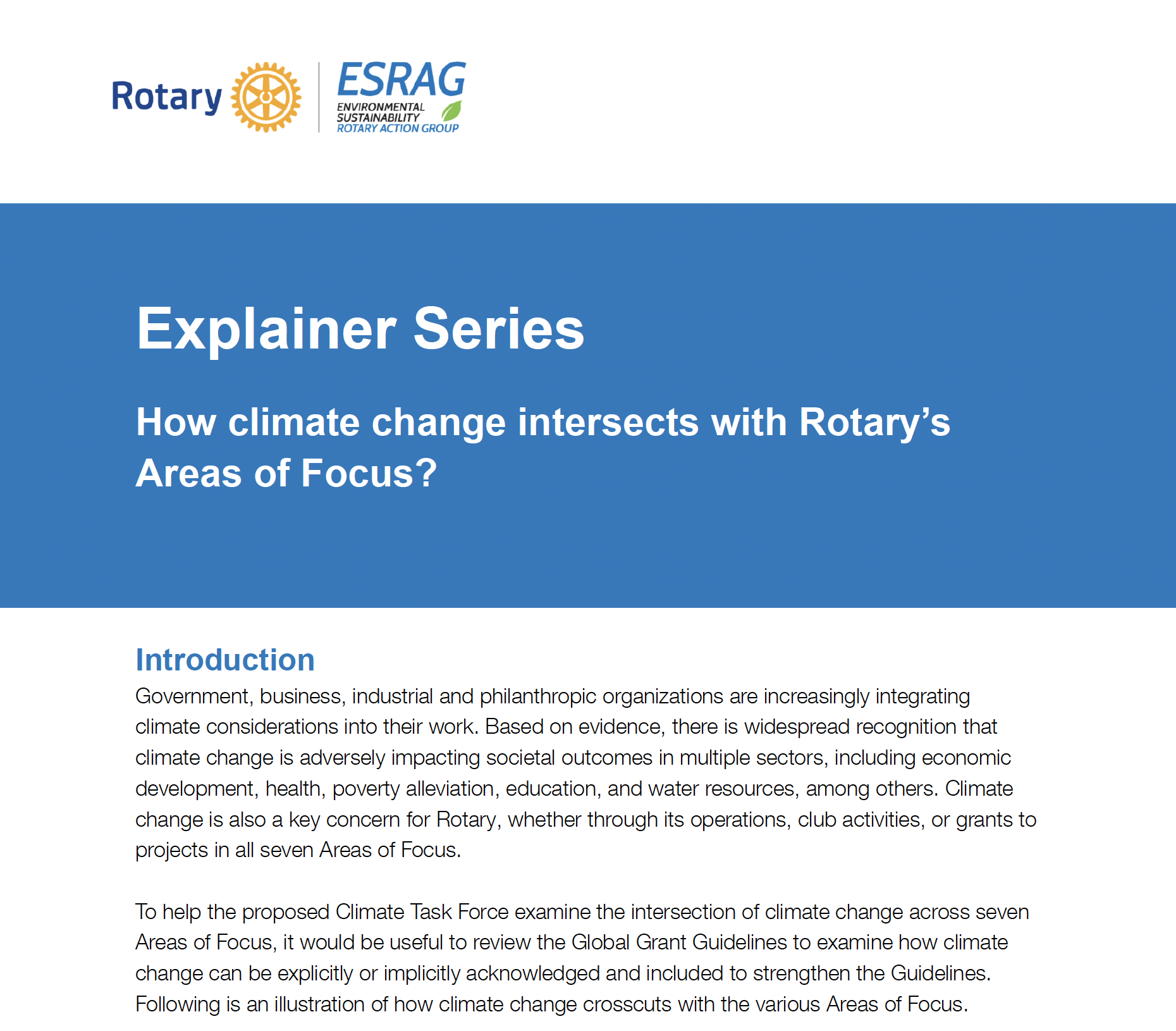 How climate change intersects with Rotary’s Areas of Focus?
